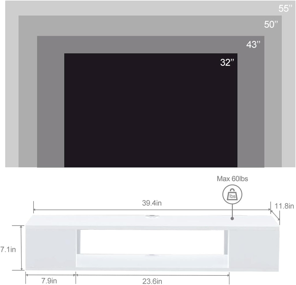 White Wall Mount Floating TV Cabinet