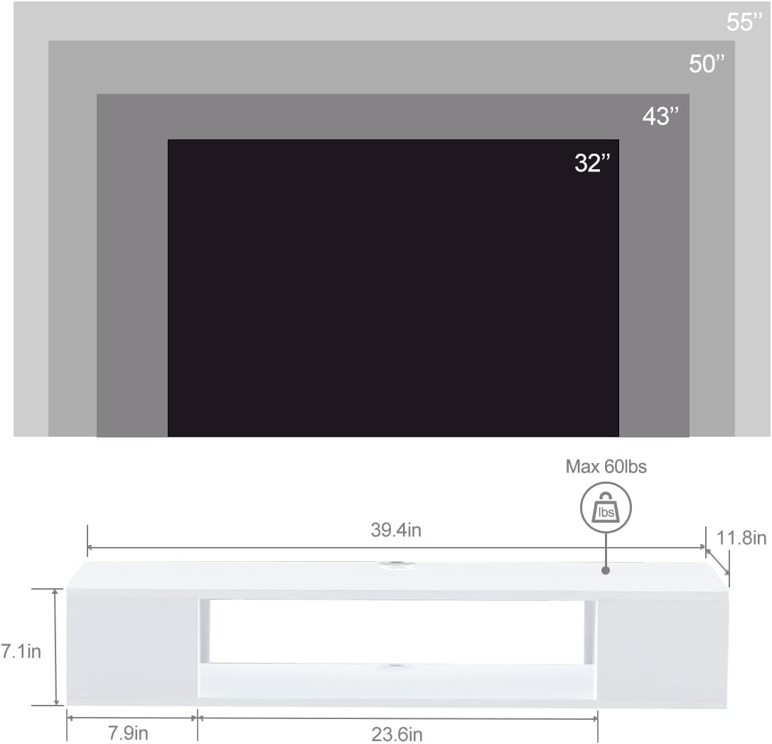 White Wall Mount Floating TV Cabinet