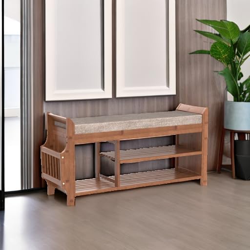 Bamboo Drawer Cushioned Shoe Bench