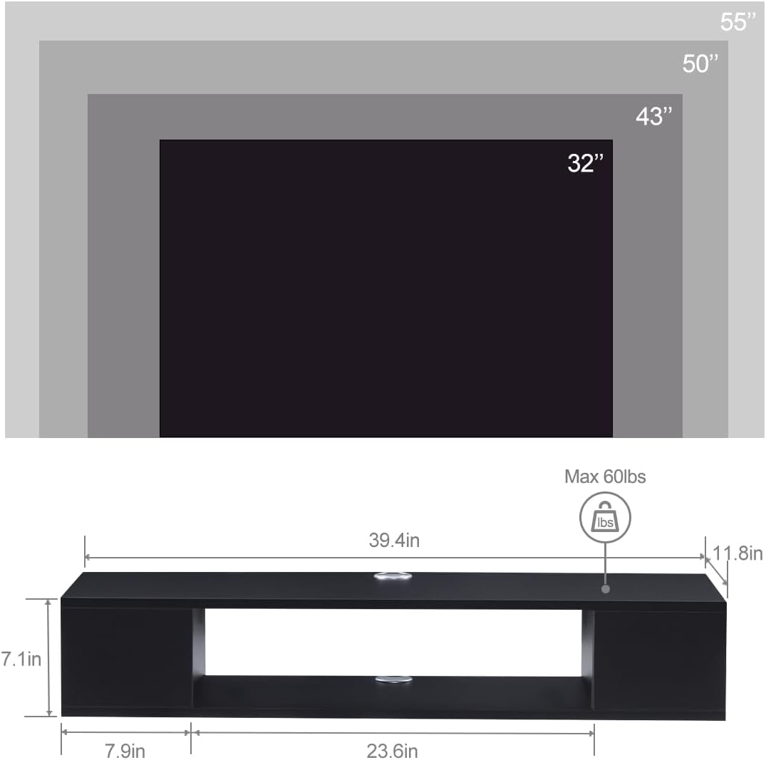 Black Wall Mount Floating TV Cabinet