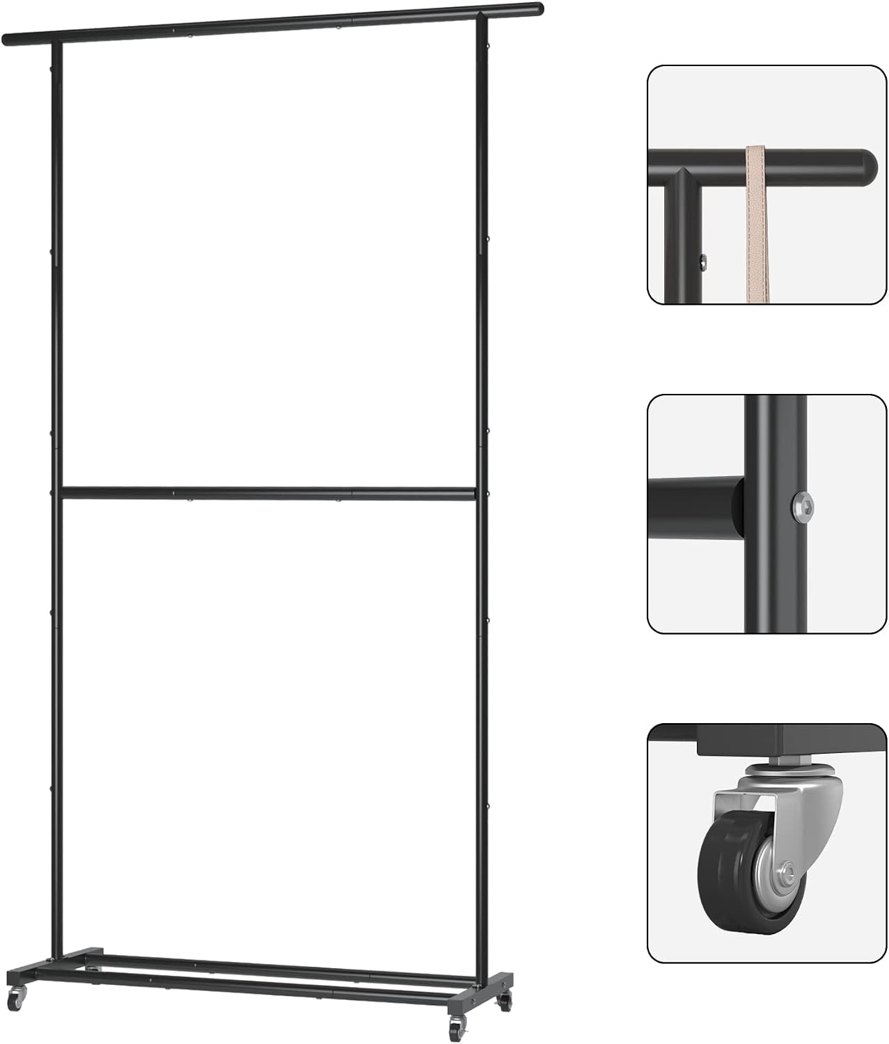 Black Rolling Double Rod Garment Rack