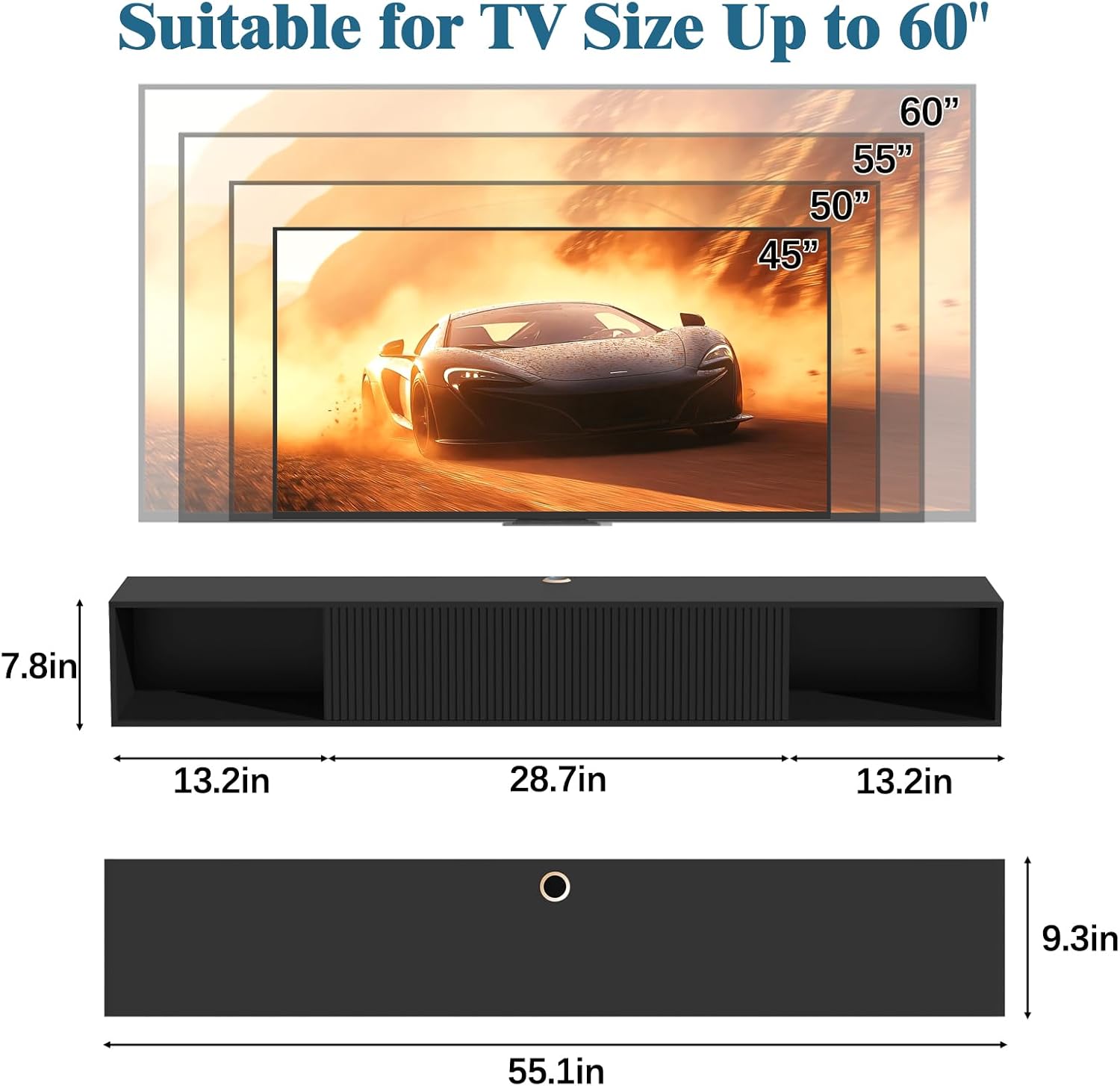 Black LED 55 Inch Floating TV Stand