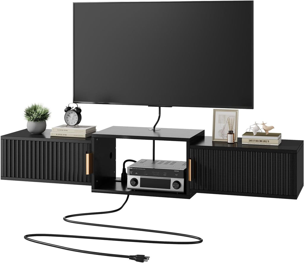 Black Mid Century Floating TV Stand