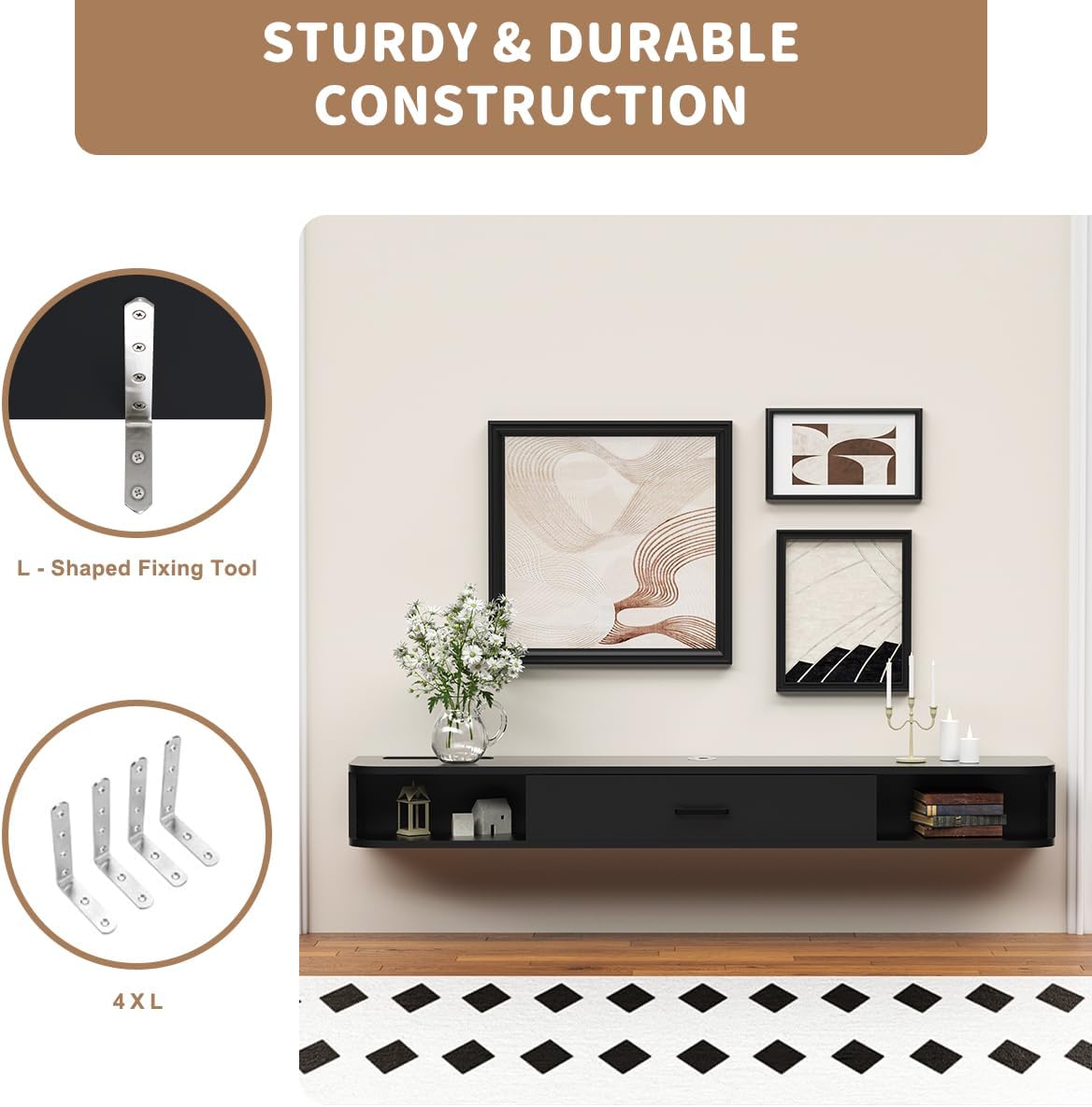 Black 65 Inch Floating TV Cabinet