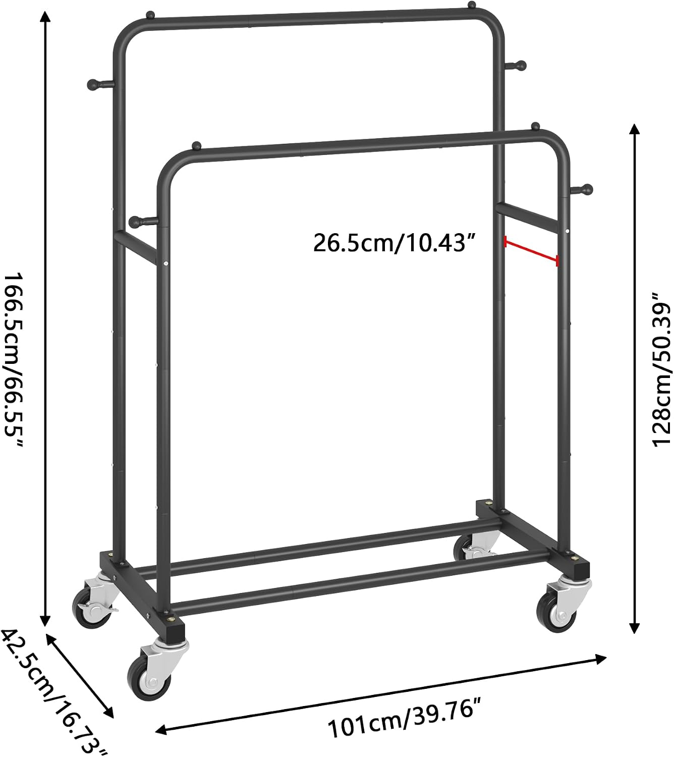 Black Double Rod Rolling Garment Rack