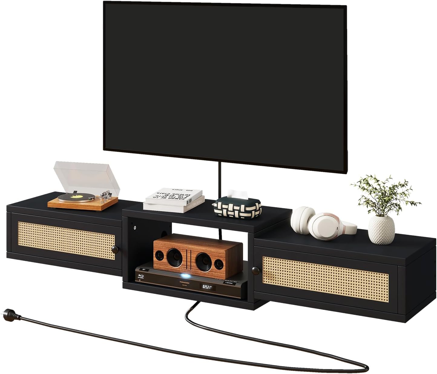 Black Rattan Floating TV Stand UWST012B