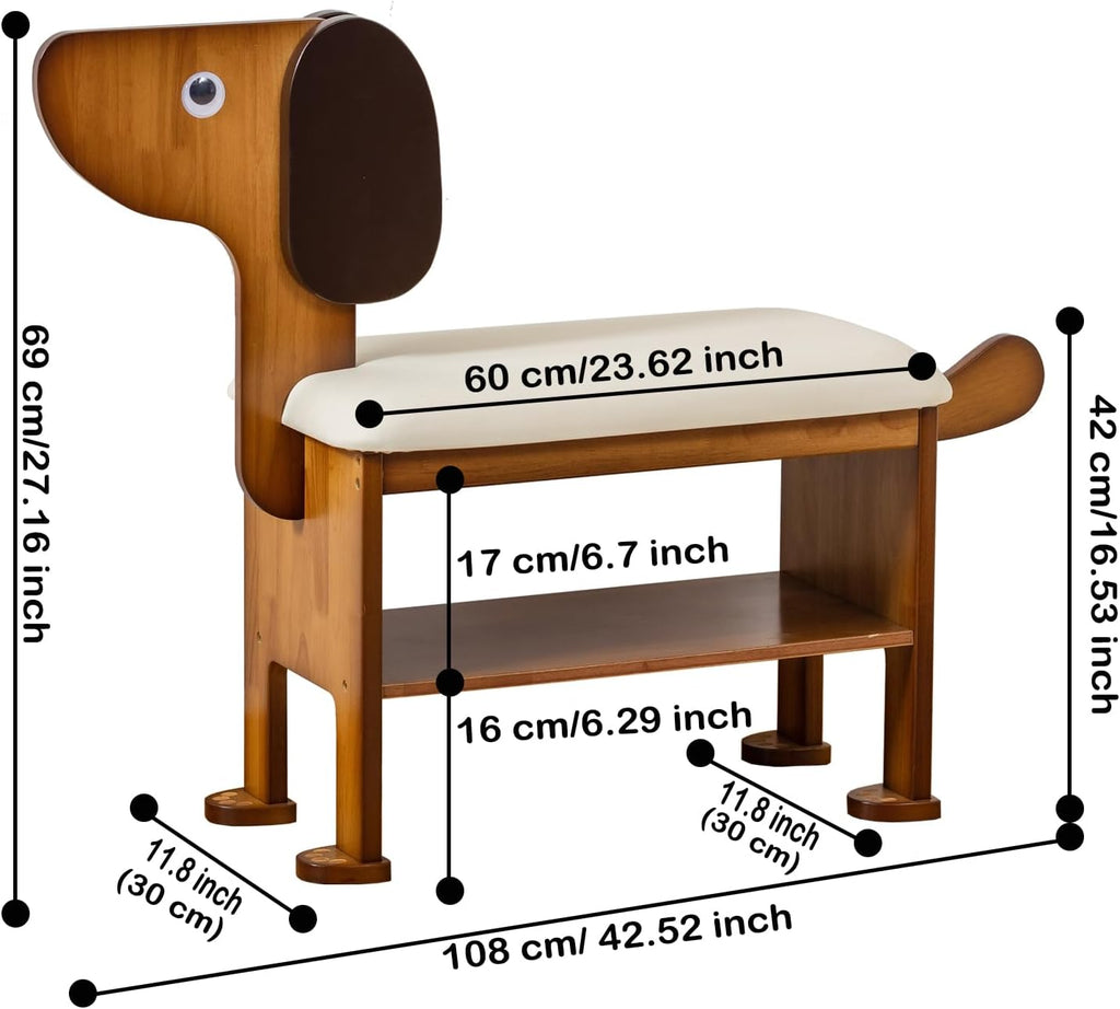 Wood Dog Shaped Cushioned Shoe Bench