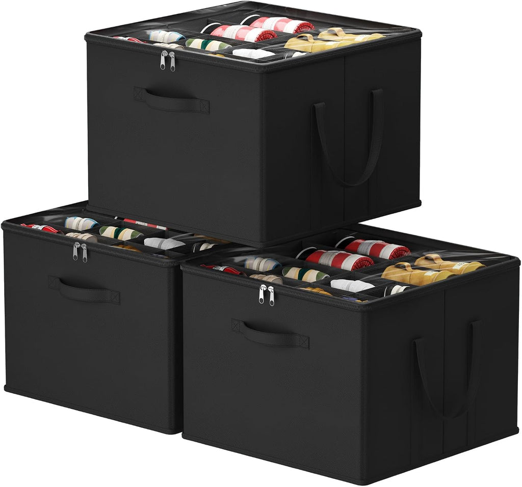 Black 3 Pack Fabric Shoe Storage Bins