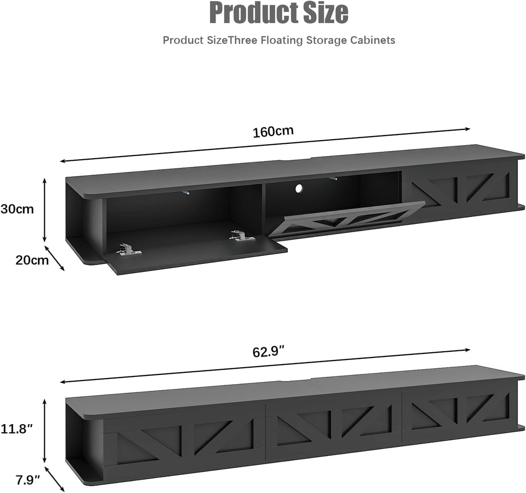 Black Floating TV Console with Drawers