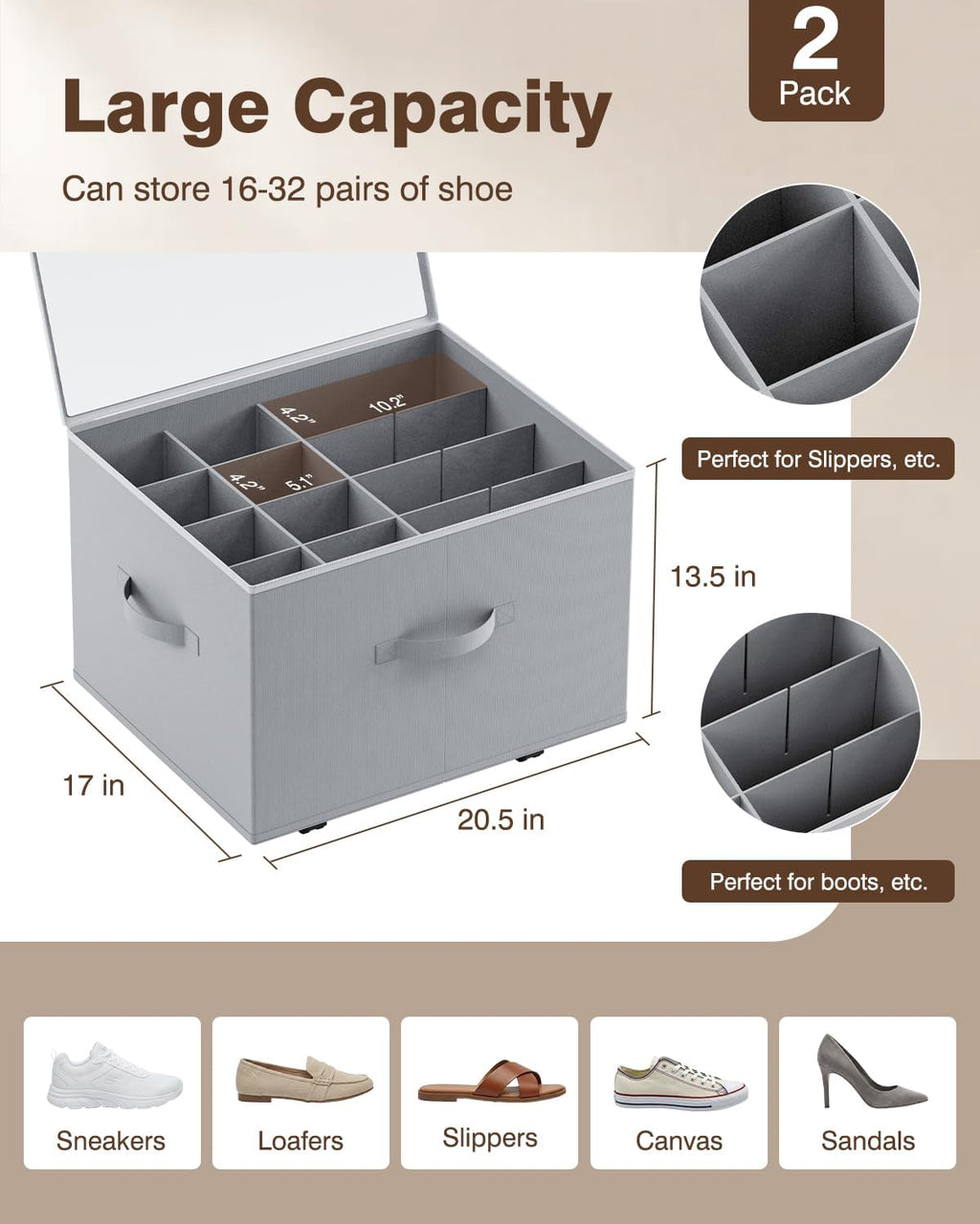 Gray Wheeled 2 Pack Shoe Storage Boxes