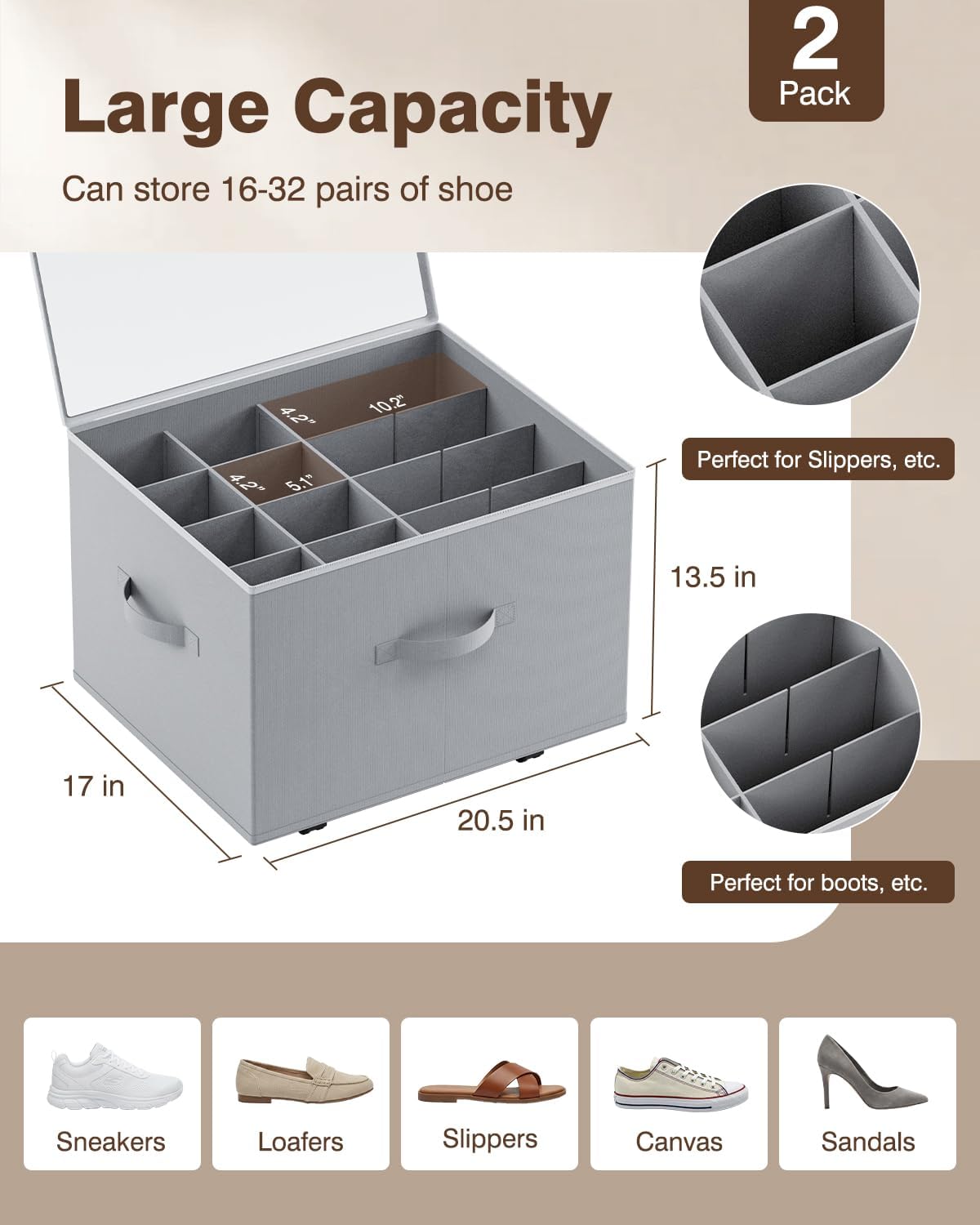 Gray Wheeled 2 Pack Shoe Storage Boxes