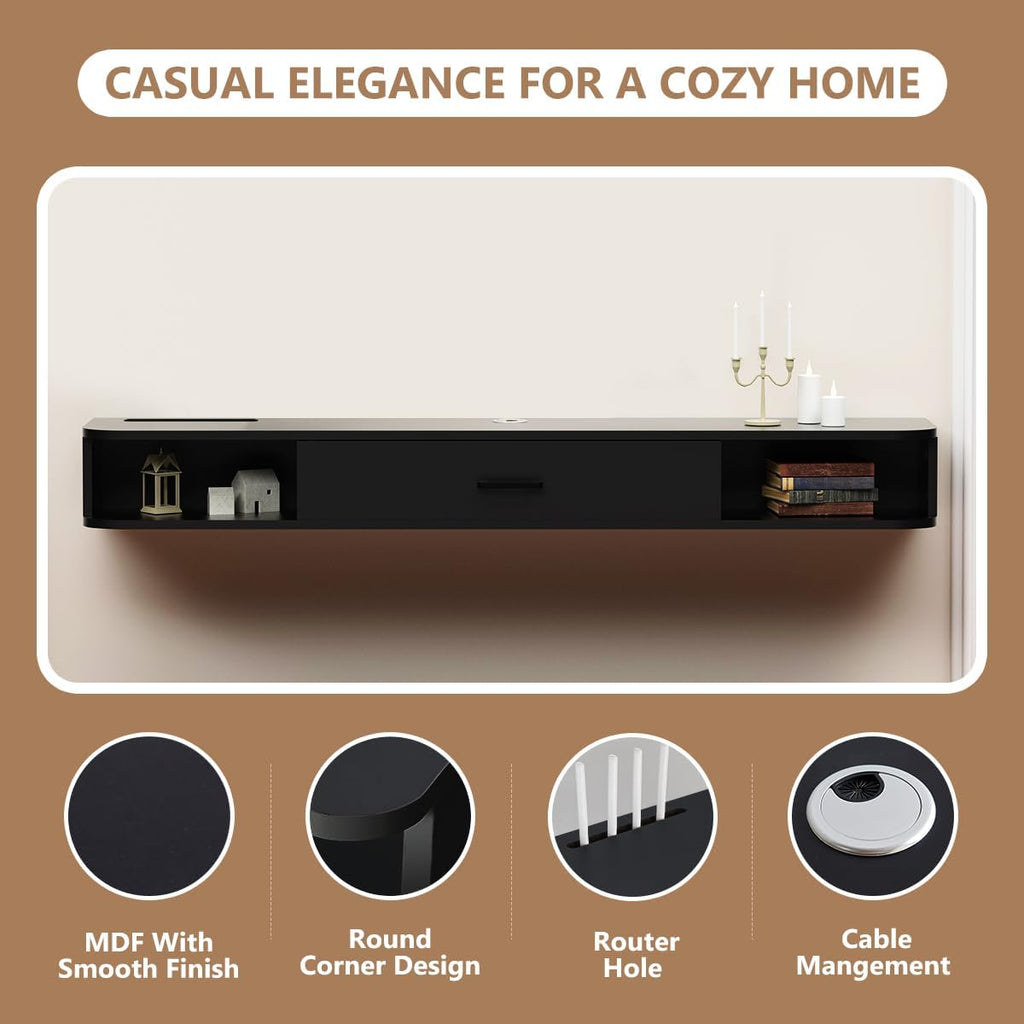 Black 65 Inch Floating TV Cabinet