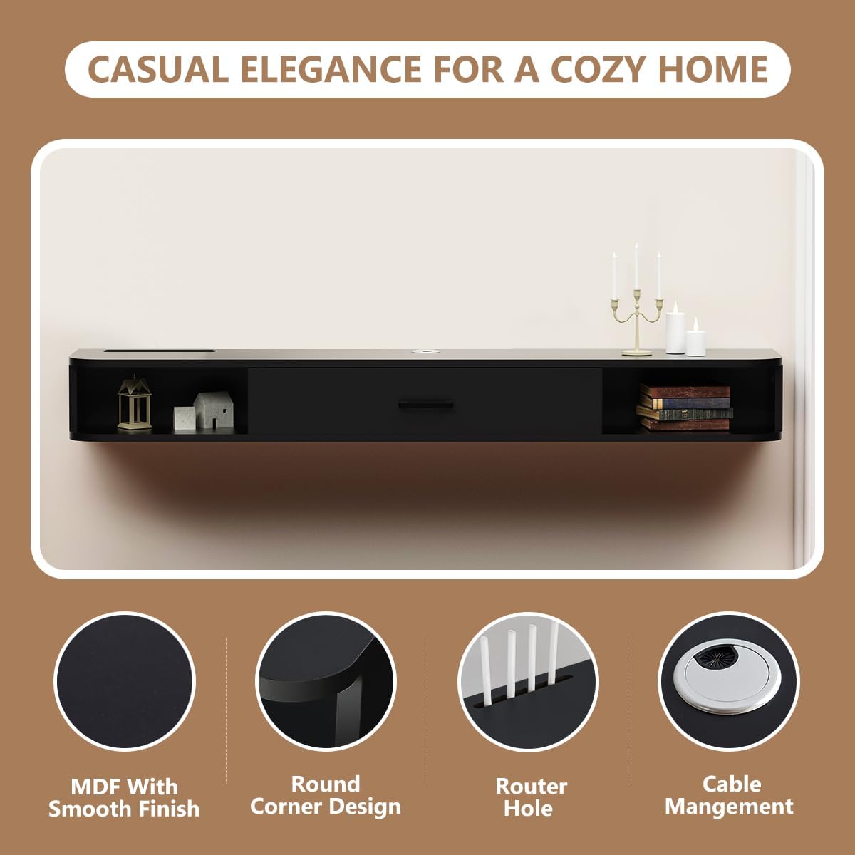 Black 65 Inch Floating TV Cabinet