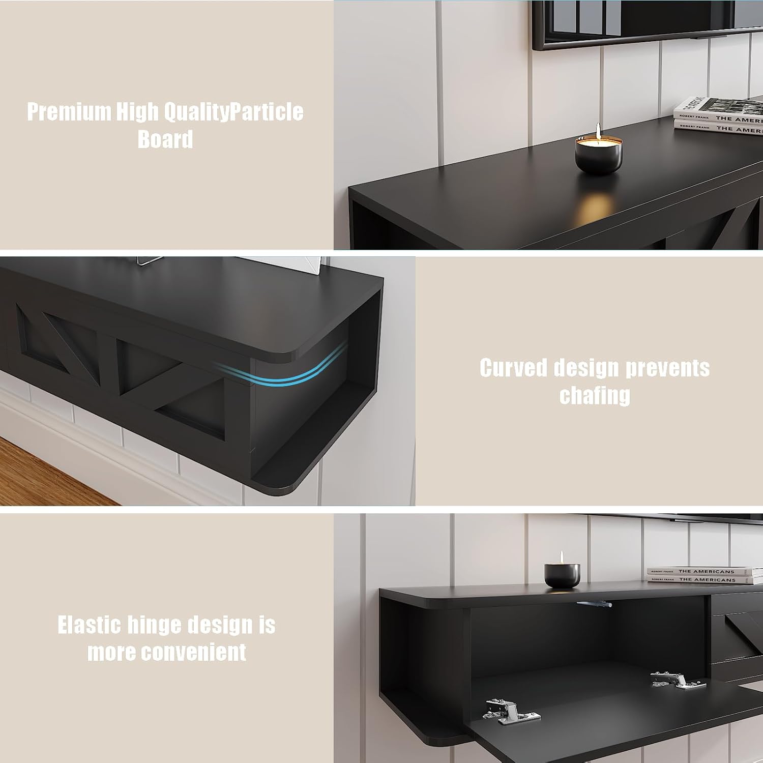 Black Floating TV Console with Drawers