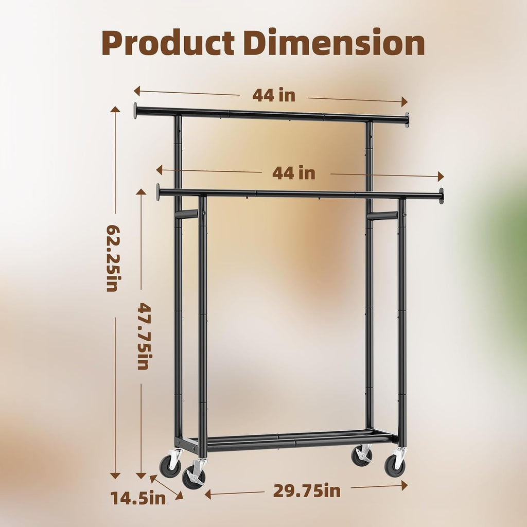 Black Double Rod Rolling Clothing Rack