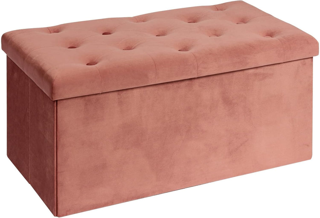 Red Velvet Storage Ottoman Bench