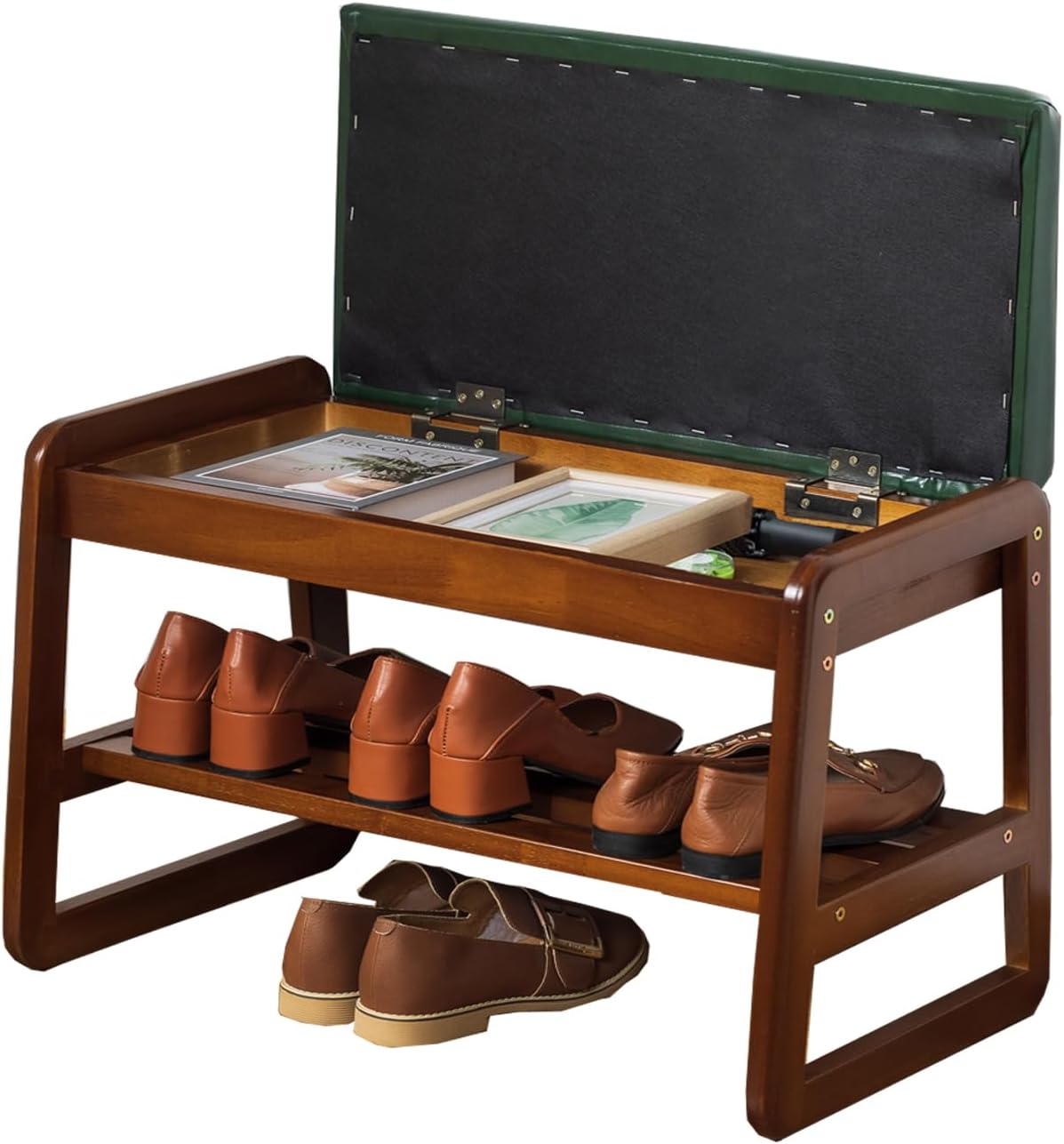Green Flip Storage Cushioned Shoe Bench