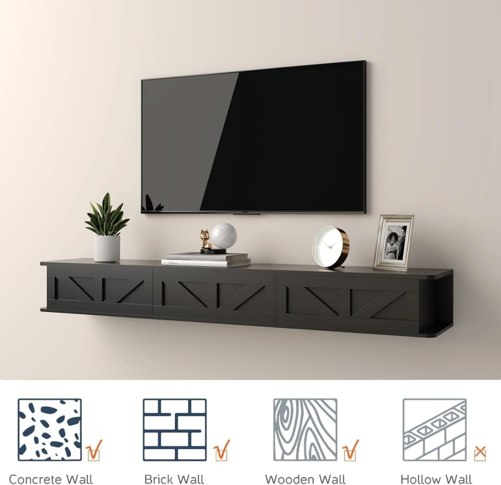 Black Floating TV Console with Drawers