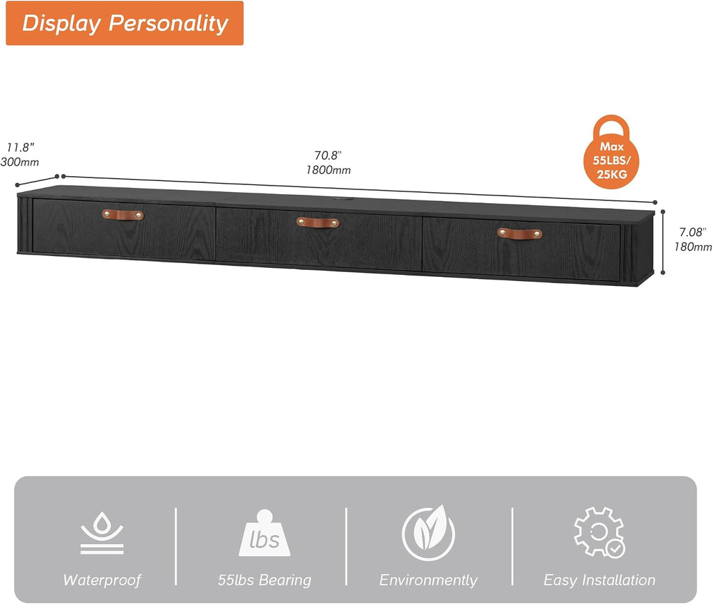 Black Wall Mount Floating TV Stand