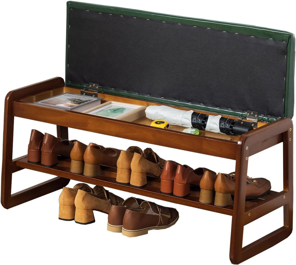 Green Flip Storage Cushioned Shoe Bench