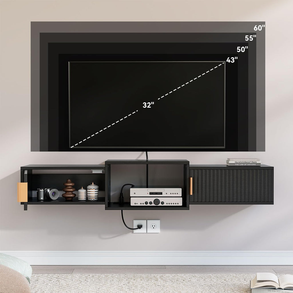 Black Mid Century Floating TV Stand
