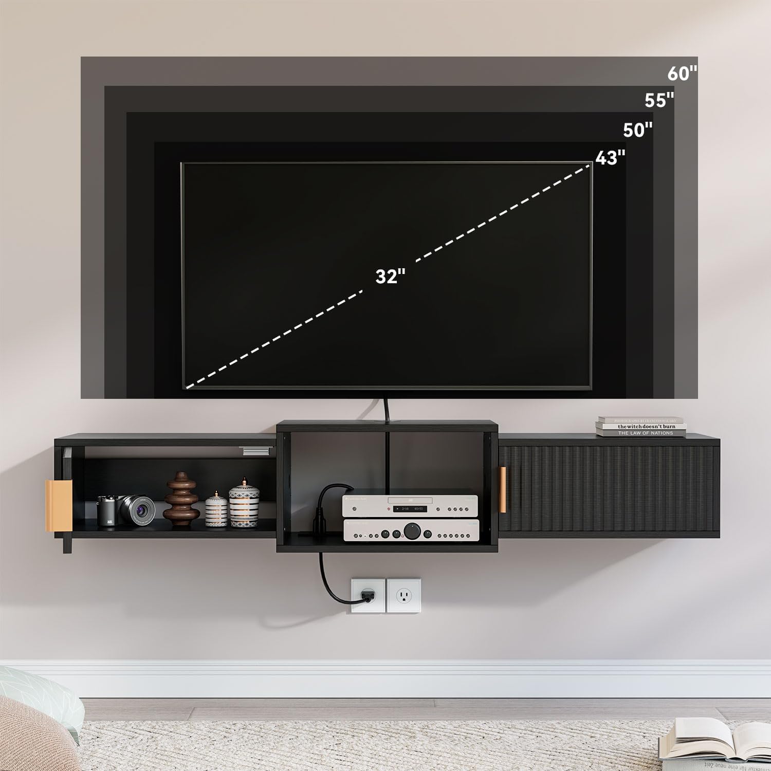 Black Mid Century Floating TV Stand