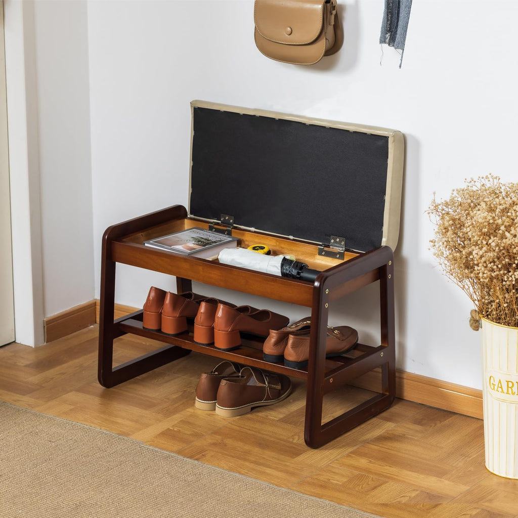 Gray Flip Storage Cushioned Shoe Bench