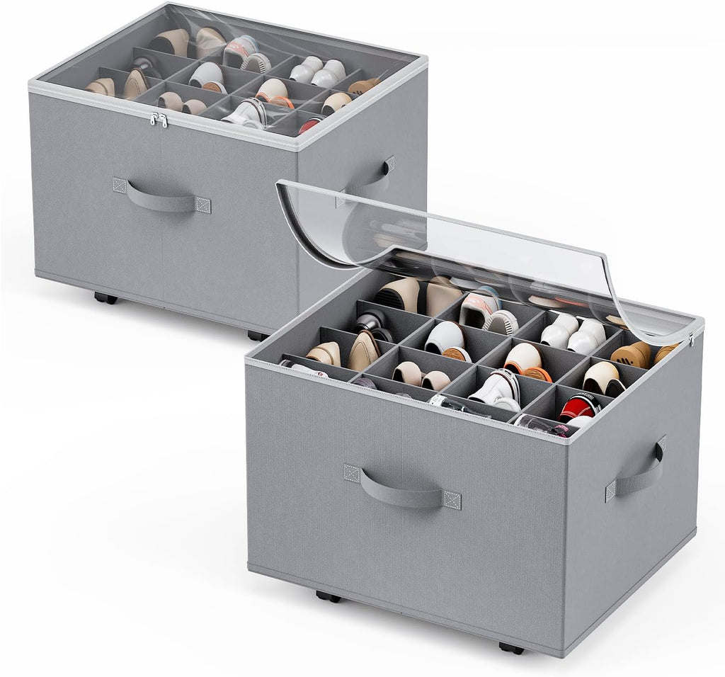 Gray Wheeled 2 Pack Shoe Storage Boxes