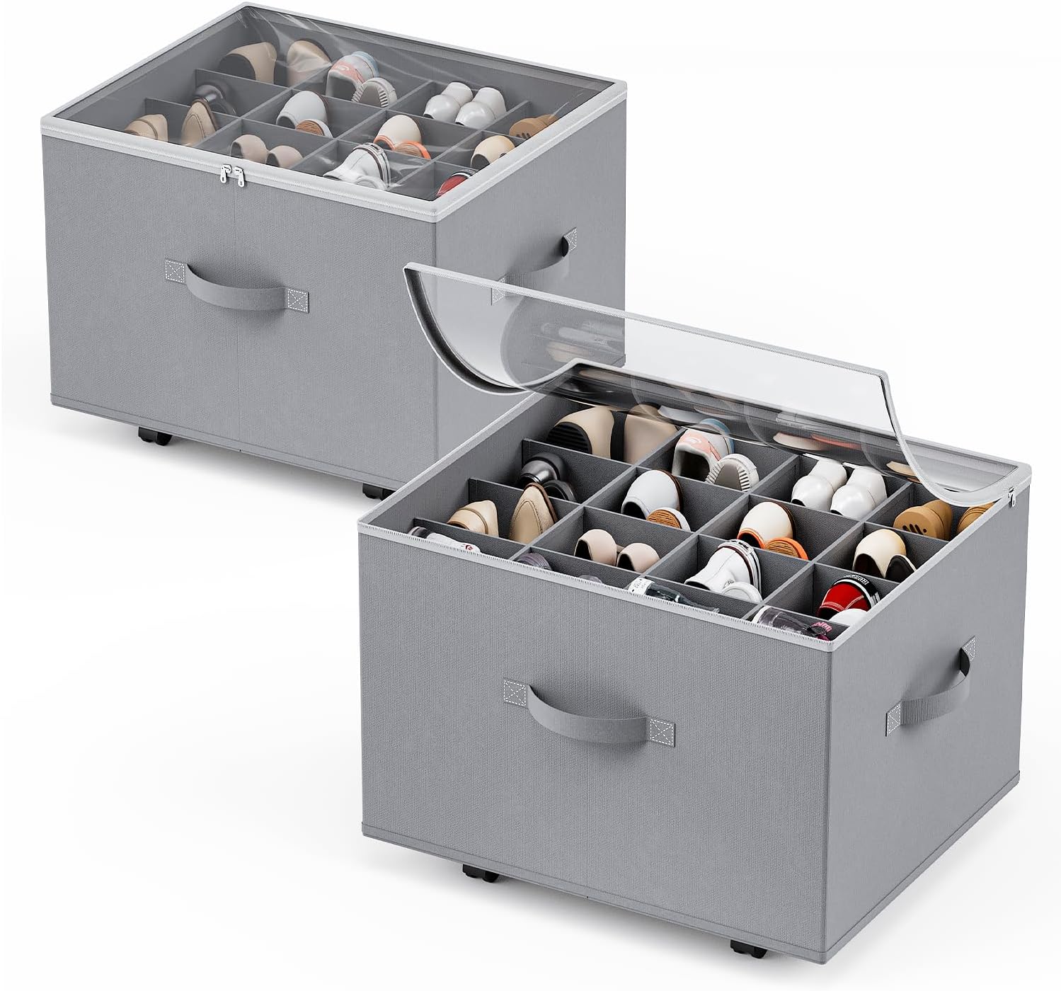 Gray Wheeled 2 Pack Shoe Storage Boxes