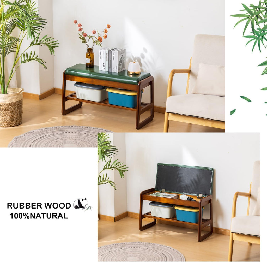 Green Flip Storage Cushioned Shoe Bench