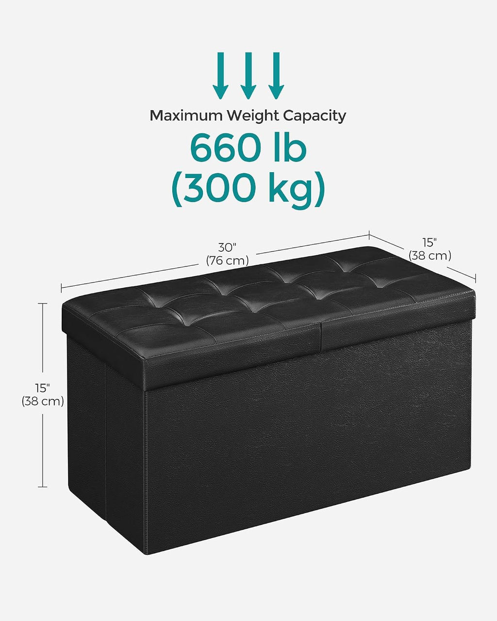 Black Leather Storage Ottoman Bench ULSF45BK