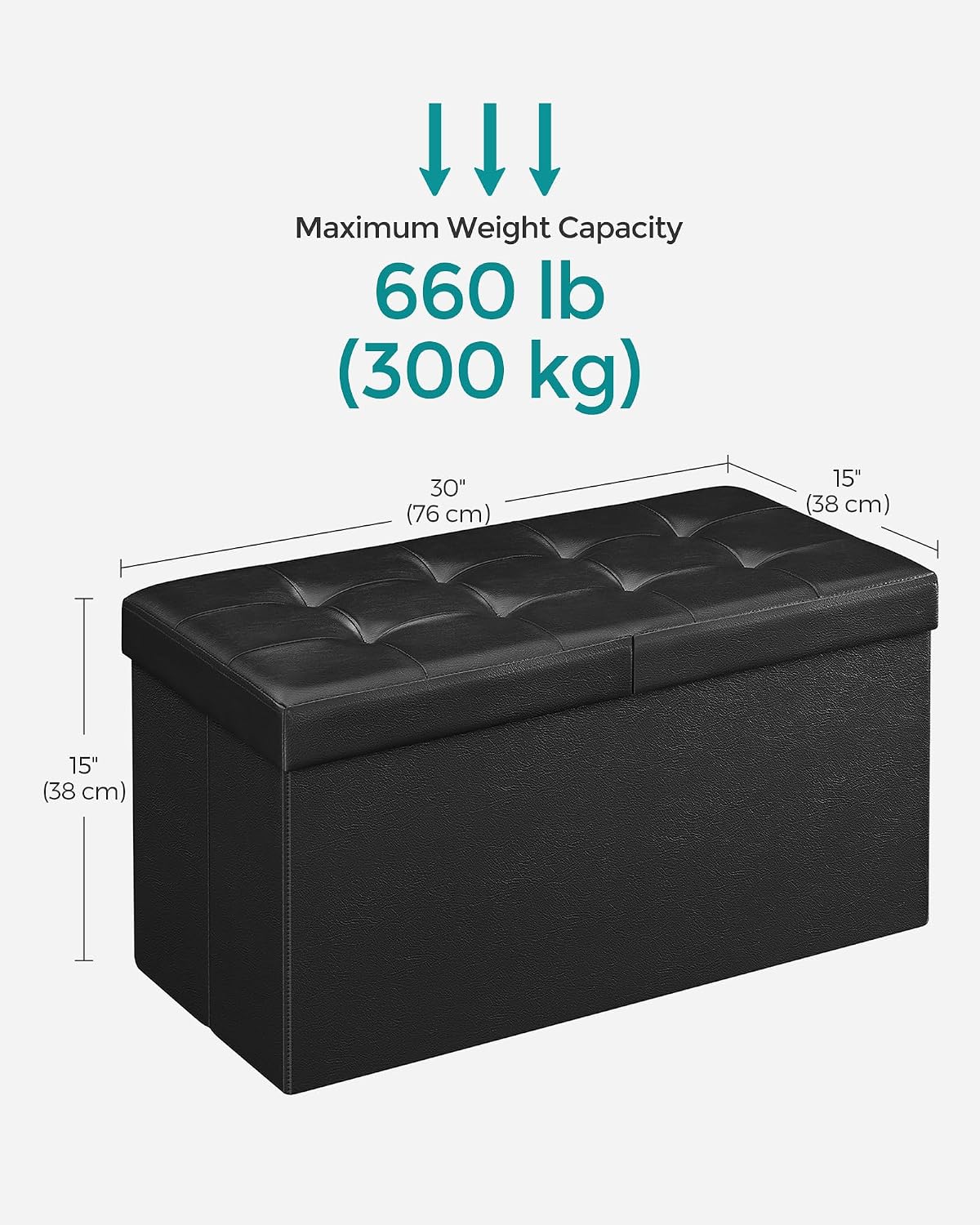 Black Leather Storage Ottoman Bench ULSF45BK
