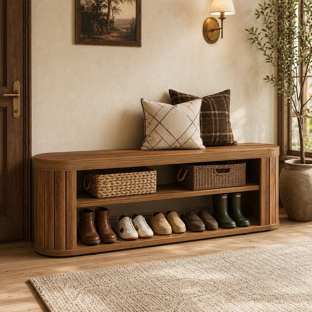 Brown Farmhouse 3-Tier Shoe Bench