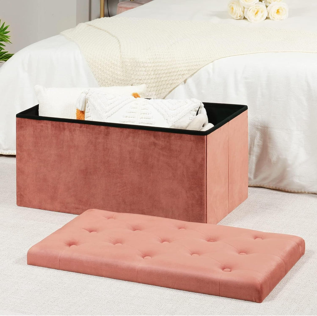 Red Velvet Storage Ottoman Bench