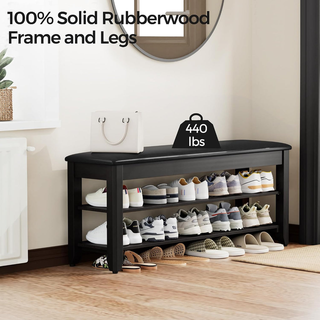 Black Flip Top Cushioned Shoe Bench