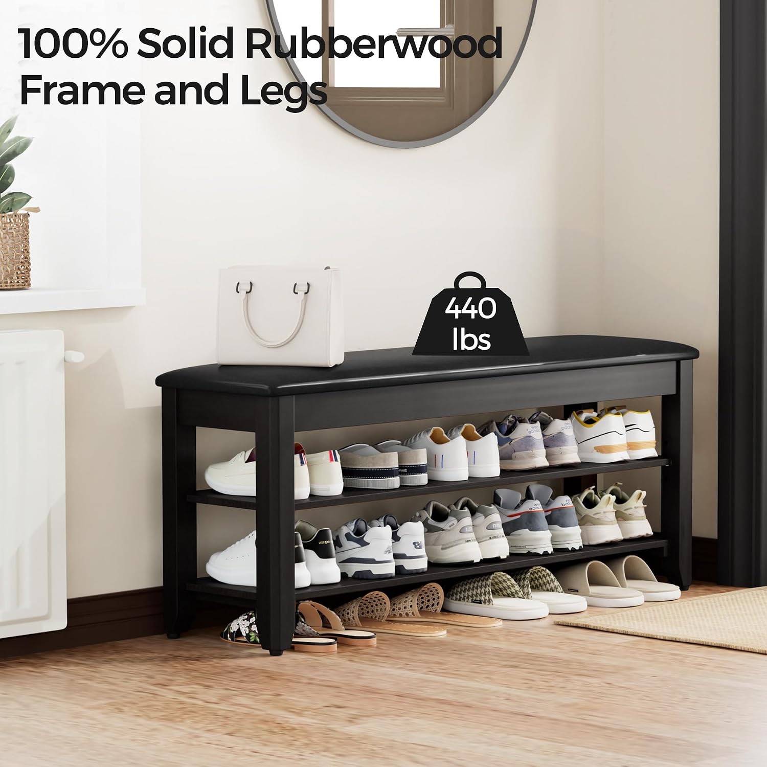 Black Flip Top Cushioned Shoe Bench