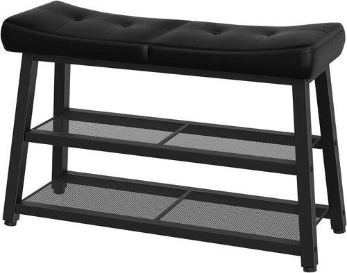 Black Cushioned 3-Tier Shoe Bench