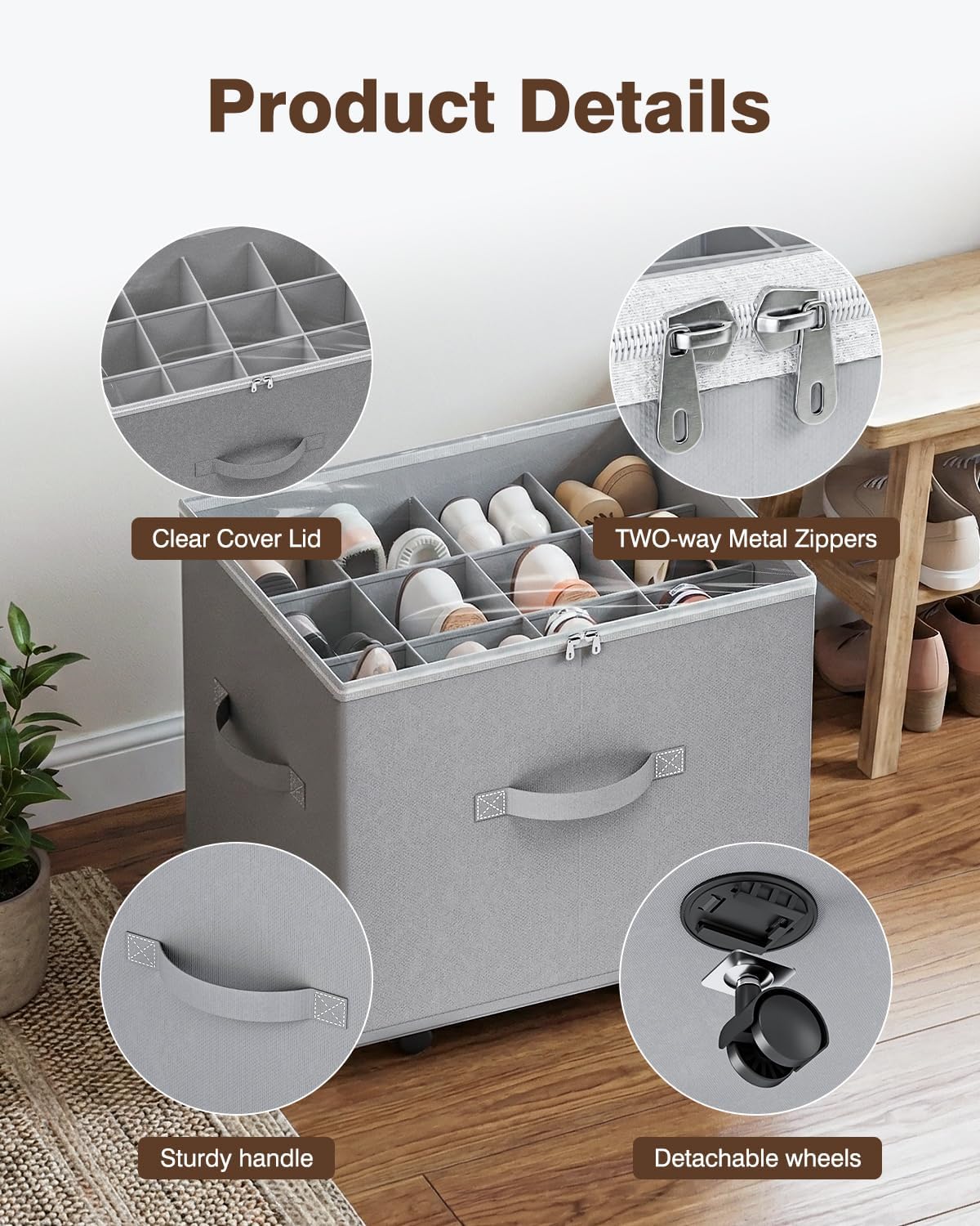 Gray Wheeled 2 Pack Shoe Storage Boxes