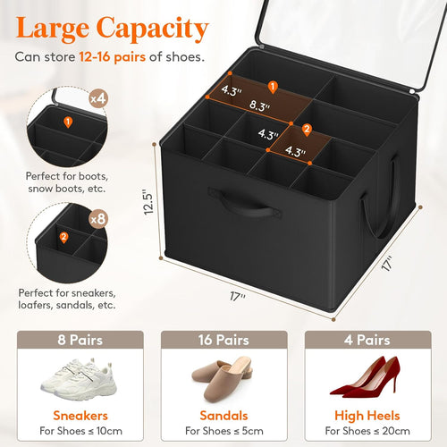 Black 3 Pack Fabric Shoe Storage Bins