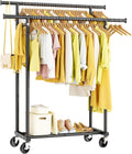 Black Rolling Double Rod Garment Rack