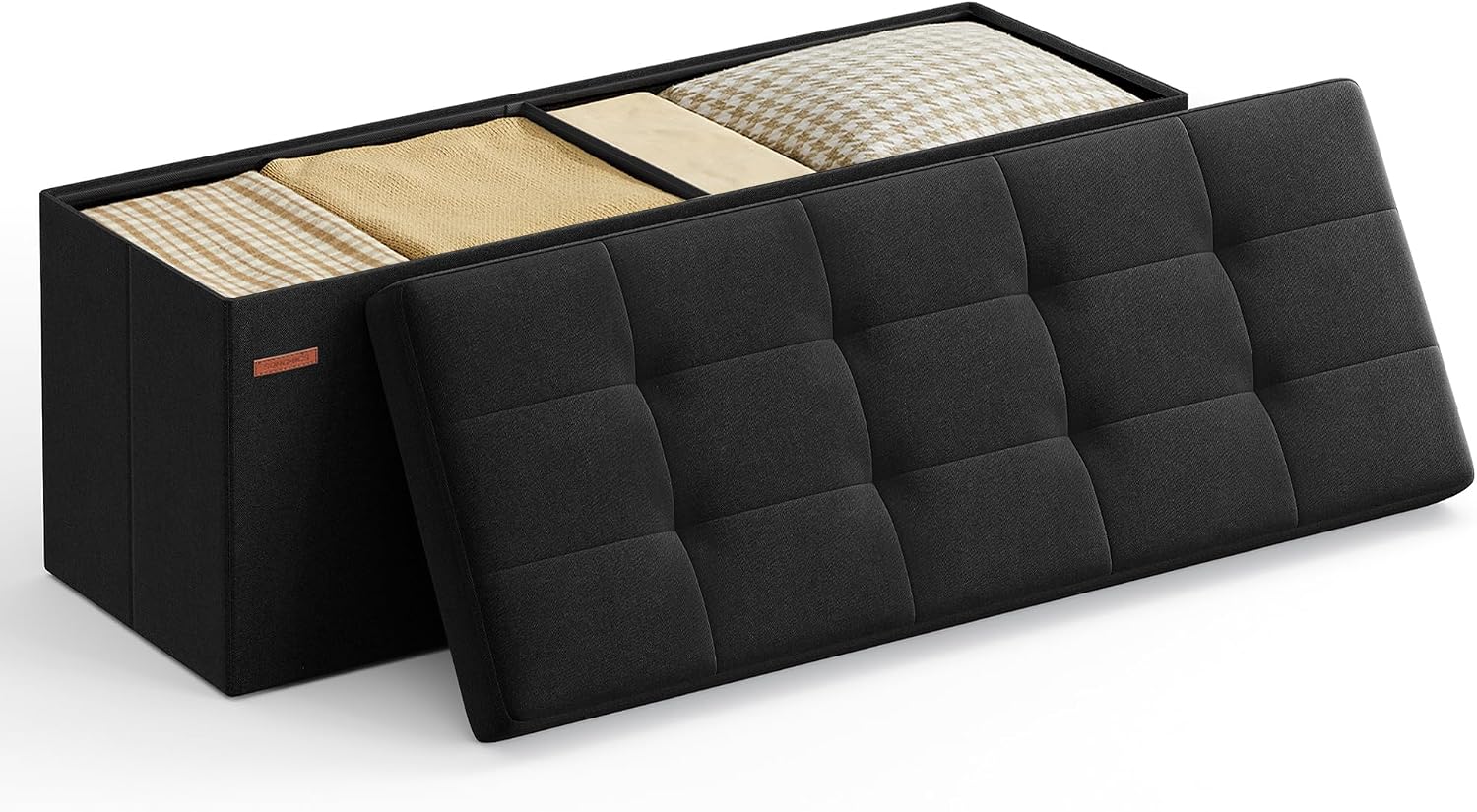 Black 43 Inch Storage Ottoman Bench