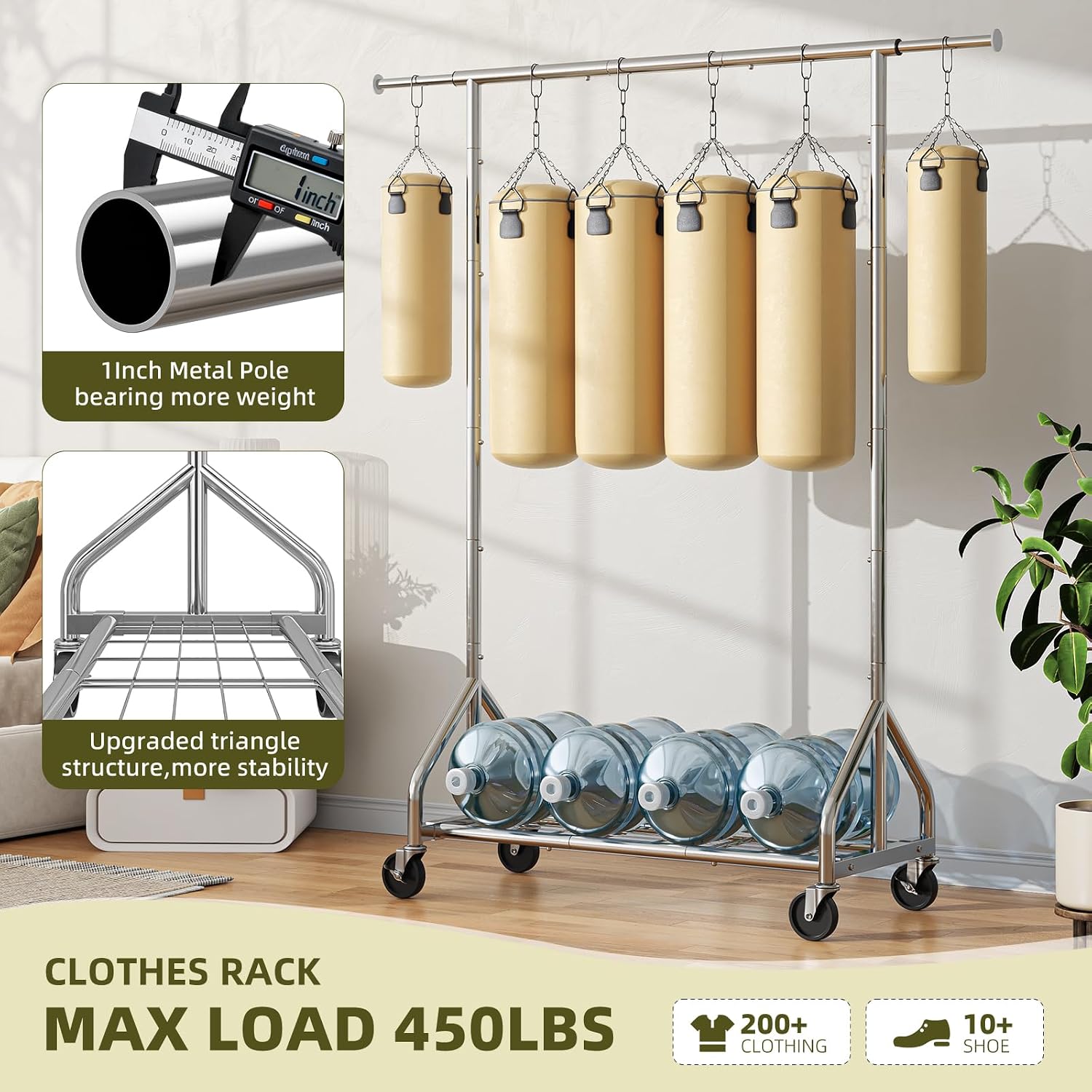 Chrome Rolling Double Rod Clothes Rack
