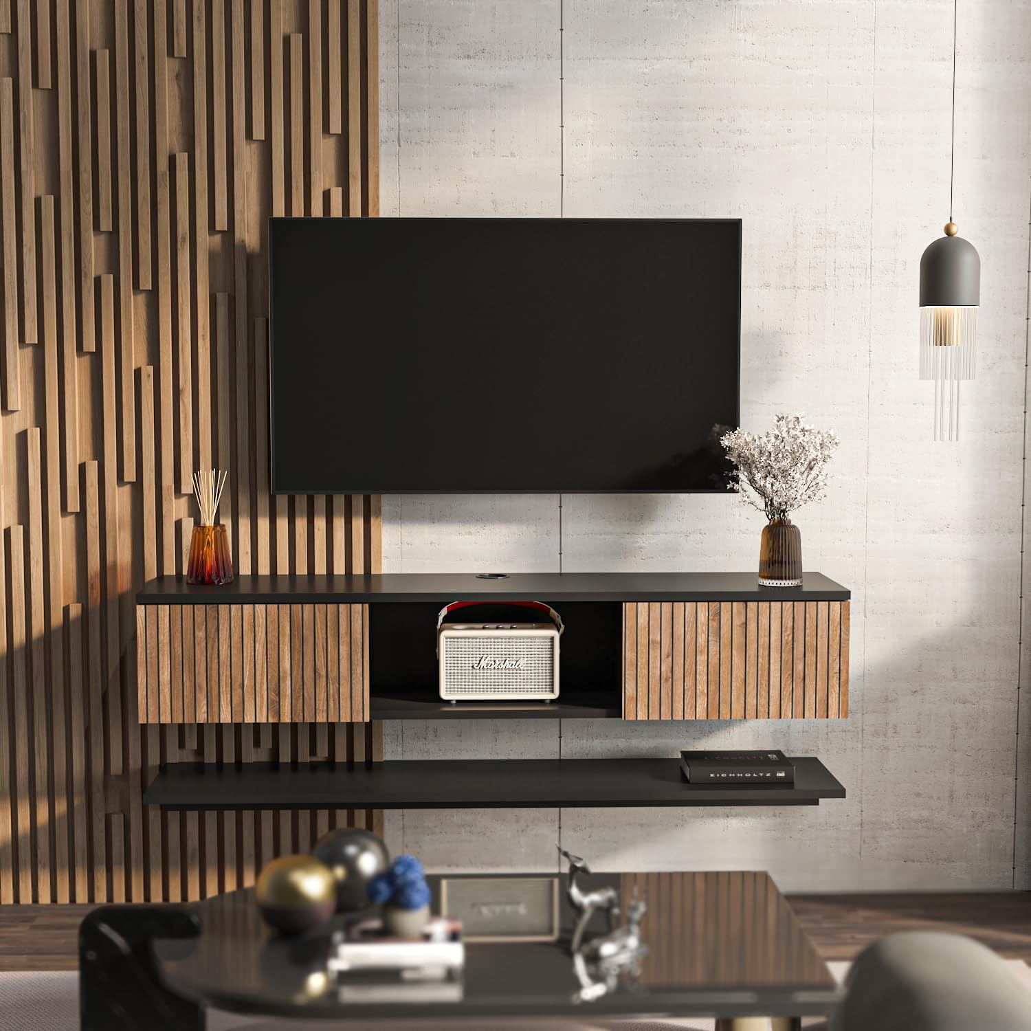 Black Walnut Floating TV Stand