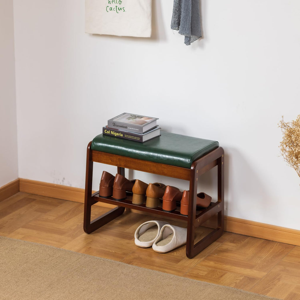 Green Flip Storage Cushioned Shoe Bench