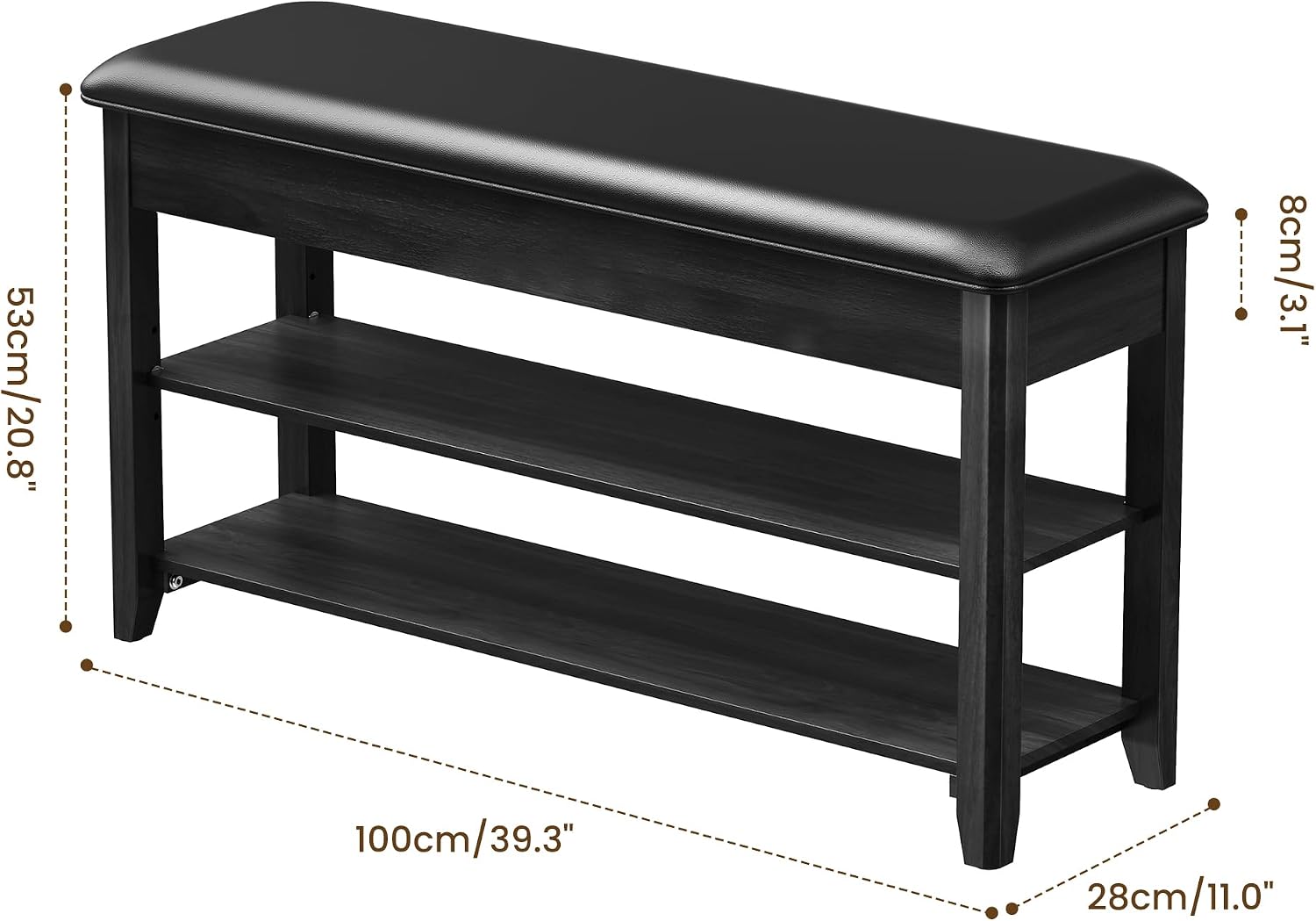 Black Hidden Storage Cushioned Shoe Bench
