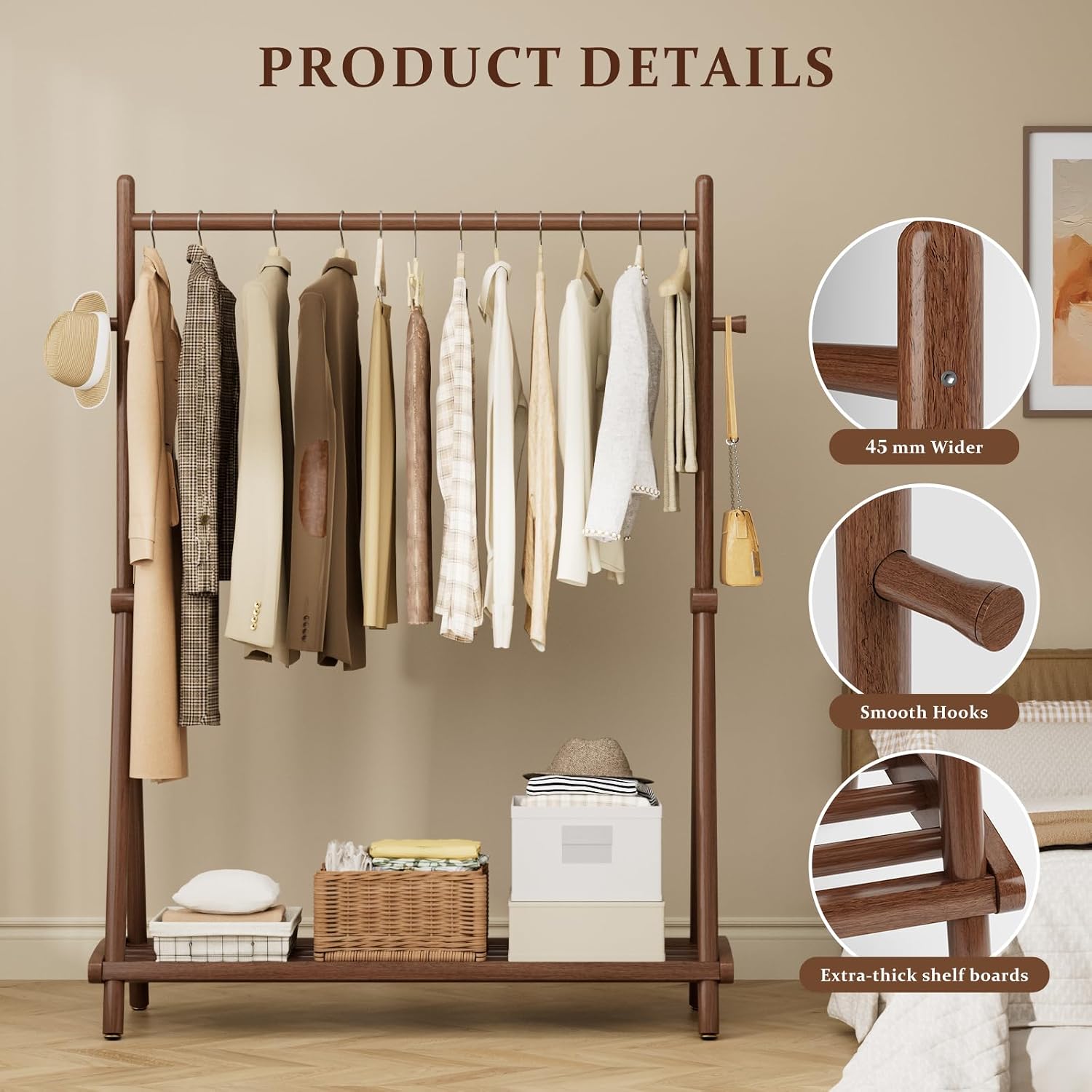 Wood Double Shelf Clothes Rack