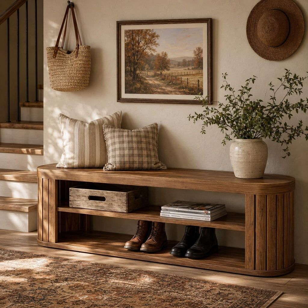 Brown Farmhouse 3-Tier Shoe Bench