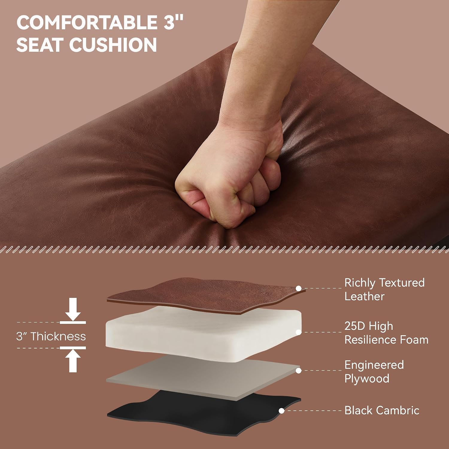 Brown Leather Cushion 2-Tier Shoe Bench