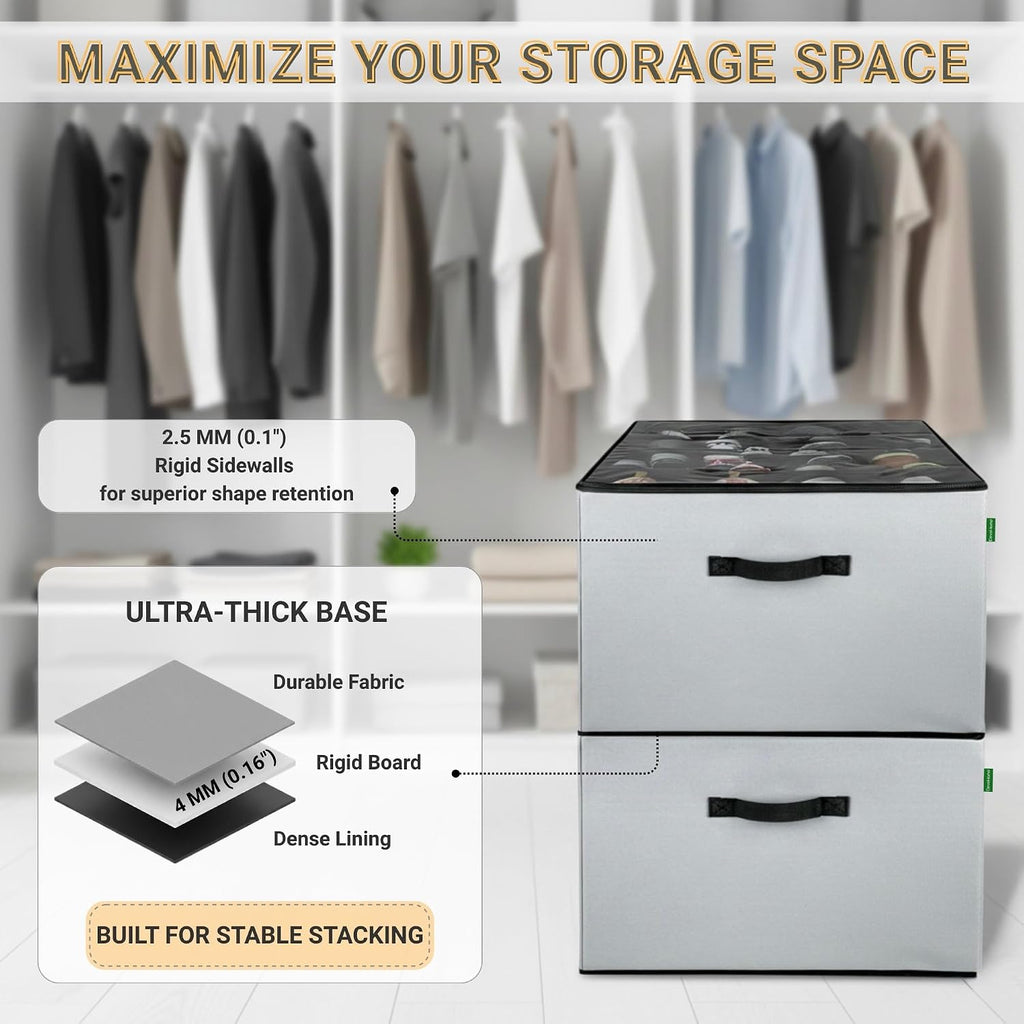 Gray Foldable Fabric Shoe Storage Boxes 2 Pack