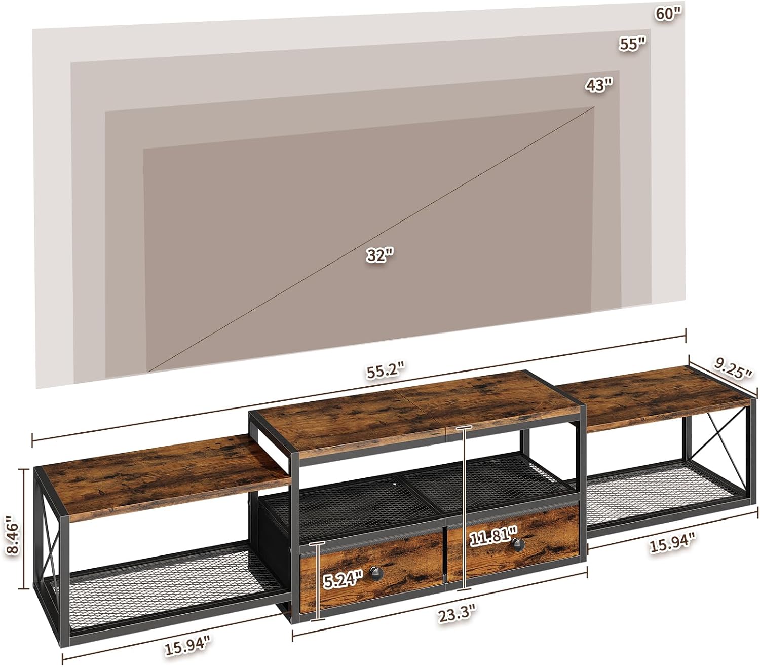 Rustic Brown 55 Inch Floating TV Stand